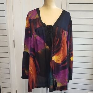 Spense Black and Multicolor Abstract Blouse, 2X